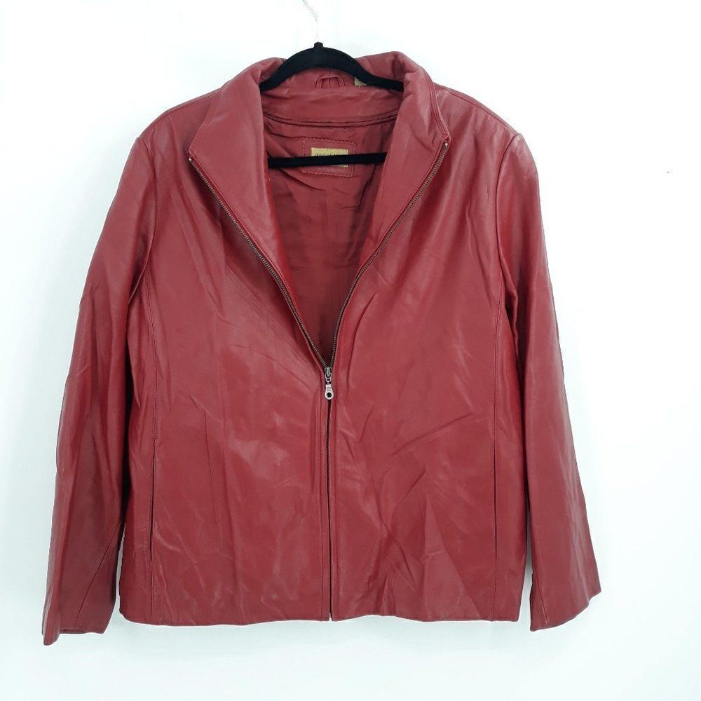 Vtg Midnight Velvet‎ Jacket Faux Leather Moto Biker Zip Up Insulated Red Sz XL
